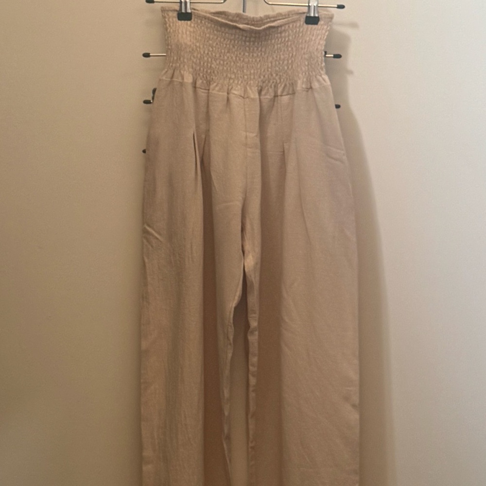 Cream Wide Leg High-Waisted Pants